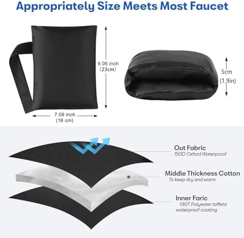 Outdoor Faucet Cover Socks for Winter Freeze Protection, 7.09" W x 9.06" H, Velcro Thickened Anti-Freeze Outdoor Tap Cover, Reusable Waterproof Insulated Spigot backflow Cover,Black, 2Pcs - Image 2
