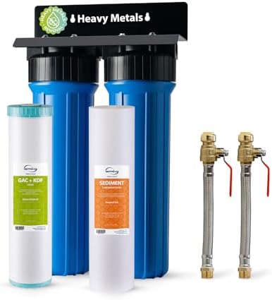 iSpring WGB22B-KS+AHPF12MNPT16X2 2-Stage Whole House Water Filter System w/ 3/4'' Push-Fit Stainless Steel Hose Connectors, Reduces Sediment, Heavy Metals, Chlorine, Chloramine, Hydrogen Sulfide by iSpring