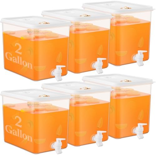 Domensi 6 Pack Drink Dispenser for Fridge with Spigot, 2 Gallon by Domensi