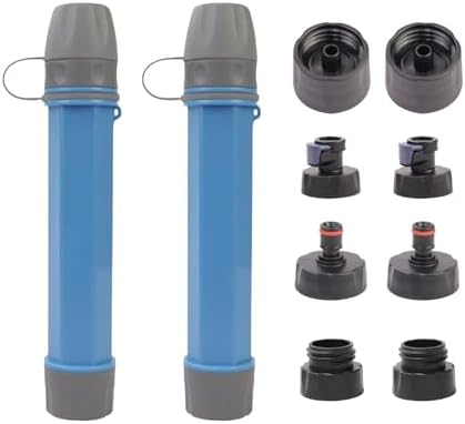 2 Pack Survival Water Filter Straw for Hiking & Camping, 2025 Personal Portable Water Purifier, 3000L Long Life, Includes Bottle & Hydration Bladder Adapters (2, Sky Blue, 3x3x19.3cm) by Unknown