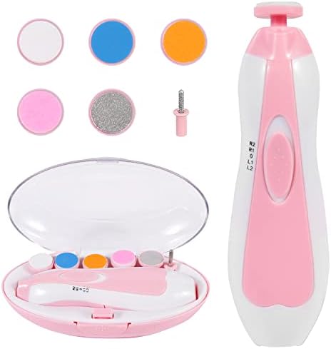Baby Nail Trimmer Electric, Low Noise Newborn Safe Nail Clipper Kit with Light and Replaceable 6 Grinding Heads, Hand-Holding Care Polish and Trim for Infant Toddler Adults Toes Fingernails, Pink by SCAIKTIG