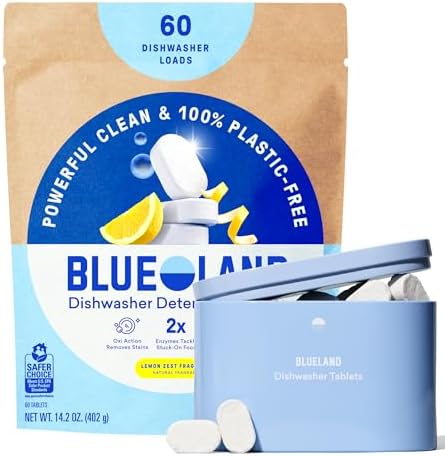 BLUELAND 100% Plastic-Free Dishwasher Detergent Tablets Set, Lemon Zest by BLUELAND