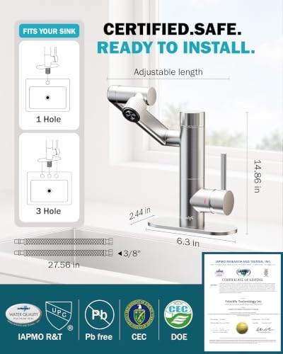 Frizzlife MF1080-S Bathroom Sink Faucet and Kitchen Sink Faucet, Built-in Carbon Block Filter, NSF/ANSI 372 Certified, 1080° Rotatable, Single Hole Single Handle, Stream/Spray, 304 Stainless Steel - Image 6