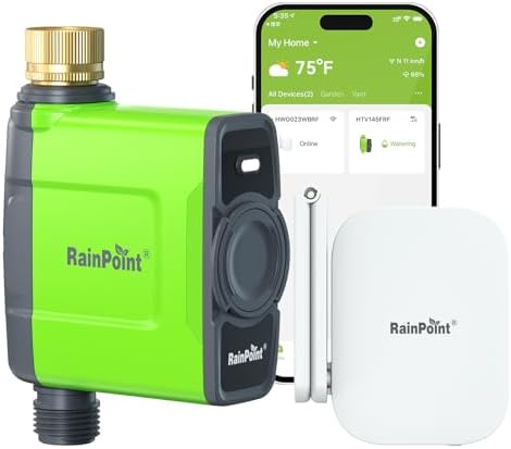 RAINPOINT WiFi Water Timer for Garden Hose, WiFi Sprinkler Controller, Smart Hose Timer Valve, Automatic Drip Irrigation System/Rain Delay for Garden/Lawn/Yard (Brass Inlet, WiFi Gateway) by RainPoint