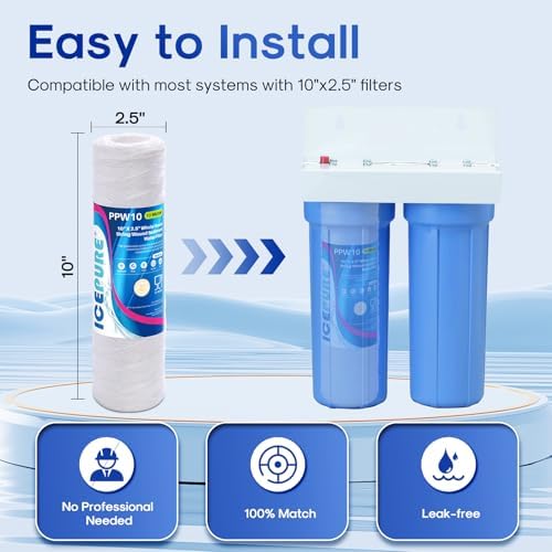 ICEPURE 10 Micron 10" x 2.5" String Wound Sediment Water Filter Cartridge for Well filter Universal Replacement for Any 10 inch RO Unit, WP-5, Aqua-Pure AP110 CFS110 Culligan P5 WFPFC4002 CW-MF, 3PACK - Image 2