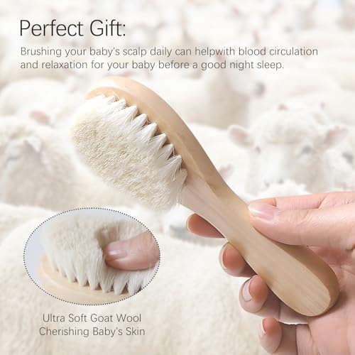 Baby Bath Grooming Kit Natural Wooden Hairbrush with Gentle Goat Bristles, Pear Wood Comb, and Soothing Massage Brush for Babies, Toddlers, and Kids - Image 4