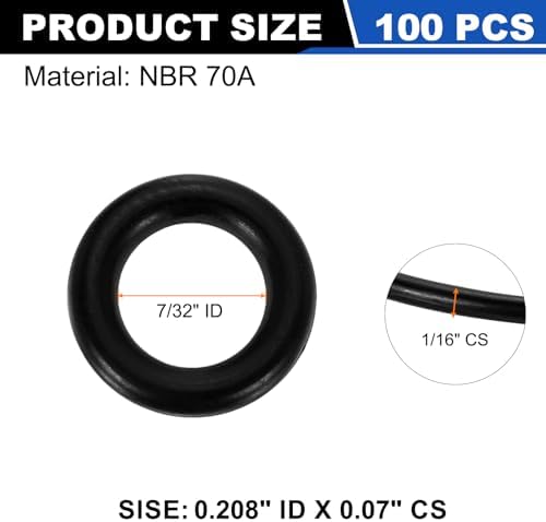 uxcell 100Pcs AS-009 NBR 70A O-Rings 7/32"ID x 1/16"CS/0.208"ID x 0.07"CS - Image 2