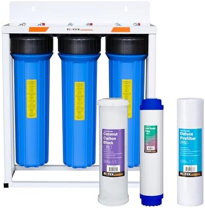 Rotek Water Systems Whole House Water Filtration System, 3-Stage Water Filter System, SED, PHO, ACB, Clean Water, Sediment, Carbon Block, & Polyphosphate Anti-Scale Filter, 20 Inch by RotekWaterSystem