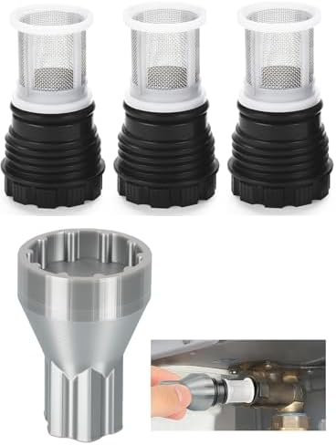 3-in-1 Filter Removal Tool & 3 Inlet Filters Kit Compatible with Rinnai Water Heaters, Works with Power Drivers, Wrenches or Hand Grip for Easy Maintenance by Brolena