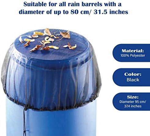 Mesh Cover for Rain Barrels with Drawstring, Water Collection Buckets Tank Protector, Rain Bucket Netting Screen Cover for Outdoor Garden, 37.4 Inches - Image 2