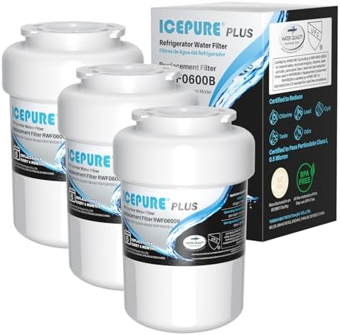 ICEPURE PLUS RWF0600B NSF/ANSI 53 & 42 Certified Refrigerator Water Filter, Remove Lead, Replacement for GE MWF, MWFINT, MWFA, HDX FMG-1, Kenmore 46-9991, GSE25GSHECSS, WFC1201, PC75009, 3PACK by ICEPURE