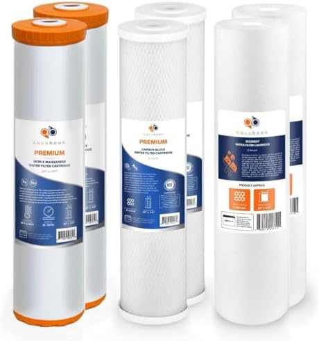 Aquaboon 5 Micron 20 x 4.5 Whole House Water Filter Replacement Cartridge Set: Sediment, Iron & Manganese, CTO for 3-Stage Water Filtration System 2 Pack by Aquaboon