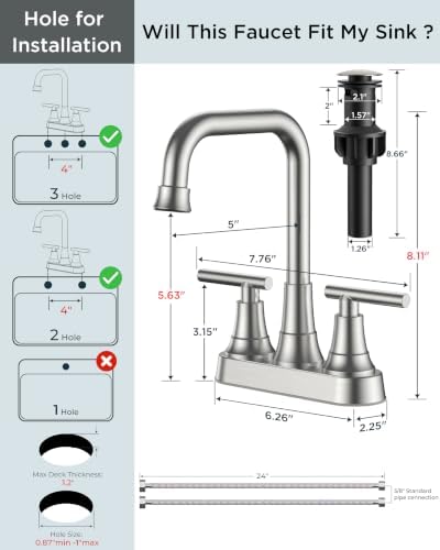 FORIOUS 2 Hole Brushed Nickel Centerset Bathroom Faucet 4 Inch for RV Sink - Image 5