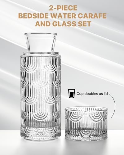 Bedside Water Carafe and Glass Set, 21.6oz, Clear - Image 3