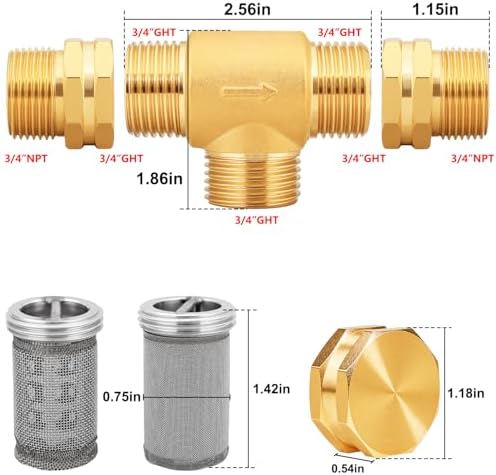 T Line Strainer Garden Hose Filter with 100 Mesh and 40 Mesh Screen and 2 PCS GHT to NPT Adapter Pressure Washer or Heater Inlet for RV Camping Car Wash On Pipe Strainer (with Cap) - Image 2