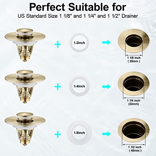 Universal Bathroom Sink Stopper - Bounce Wash Basin Drain Filter, Stainless Steel Pop Up Drain Stopper, Bullet Core Push Type Sink Stopper, Sink Drain Plug with Anti-Clogging Strainer, Brushed Gold1 - Image 2