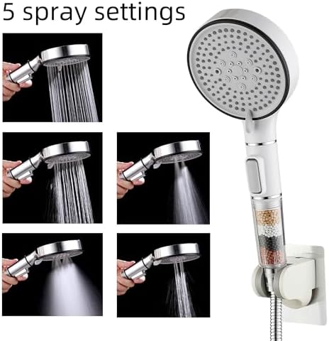 RV Shower Head with Hose, High Pressure 5 Setting Shower Head with Filter and On/Off, Water Saving Shower Head for RV/Camper, Travel Trailer, Motorhome,White，Save water (White) - Image 2