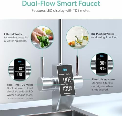 Brio AQUUS TROE800COL Reverse Osmosis Water Filtration System, 4-Stage Tankless RO Water Filter System for Under Sink, 800 GPD, 2:1 Pure to Drain, Reduces TDS, Smart Faucet, USA Support, Black/Silver - Image 4