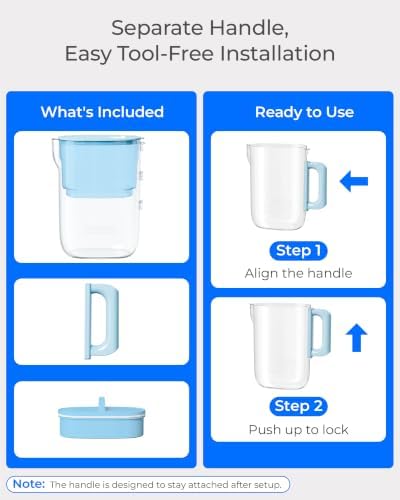 Waterdrop PT-12B-A Alkaline Small 6-Cup Water Filter Pitcher, Blue - Image 5