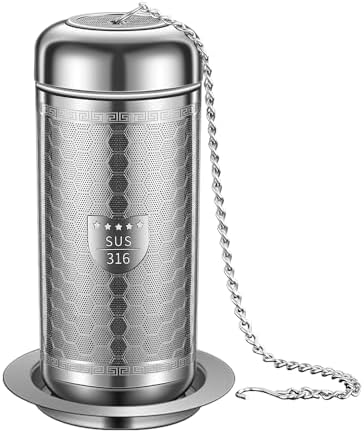 Tea Strainers for Loose Tea, Extra Fine Mesh Tea Infuser, 316 Stainless Steel with Extended Chain Hook, Loose Leaf Tea Steeper for Black Tea, Rooibos, etc (1 Pack - Large) by BOMANSIBOMS