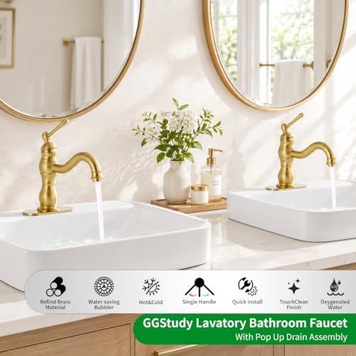 Bathroom Faucet Brushed Gold Single Handle One Hole - Image 3