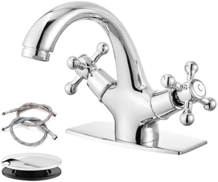 gotonovo Bathroom Sink Faucet 1 Hole Double Cross Handle, Polish Chrome by HOME