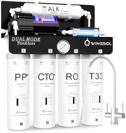 WINGSOL Dual Mode Reverse Osmosis Water Filter, Mineral Alkaline UV 0 TDS Tankless RO System, Remineralize pH+ 12-Layer Filtration Under Sink, NSF/ANSI 42&53&58 Certified, Plug-in Required by WINGSOL
