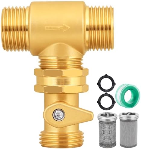 SIGURANTA Brass Garden Hose Filter, Dual Inlet: 3/4" GHT Male & 1/2" NPT Female, 3/4" GHT Male Outlet, Interchangeable 40 & 100 Mesh Screens, Ball Valve Drain, for Lawn, Garden(Set C1) by SIGURANTA