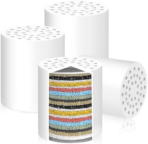 4 Pack 20 Stage Shower Filter Replacement Cartridge to Remove Chlorine Fluoride Heavy Metal, Shower Cartridge Filter for Hard Water, High Output Water Softener for Skin & Hair Healthy by Plzoslly