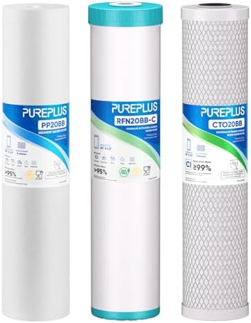 PUREPLUS 20"x4.5" Whole House Water Filter, 3-Stage Sediment, GAC & Carbon by PUREPLUS