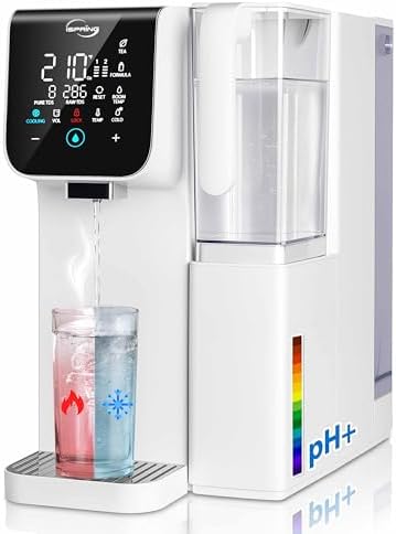 iSpring RCD100HCW Alkaline Hot & Cold Countertop Reverse Osmosis System, White, Remineralization RO Water Filter Dispenser, 9 Temperature & 6 Dispensing Volume Options, TDS & Filter Life Monitor by iSpring