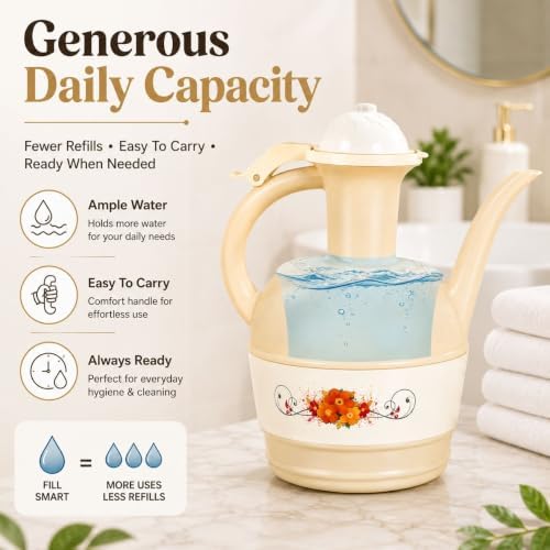 Beige Lota Bodna Toilet Wash Jug with Handle, Plastic Muslim Wudu & Bathroom Hygiene Water Pitcher, Portable Bidet Rinse Cup for Toilet, Home & Travel - Image 7