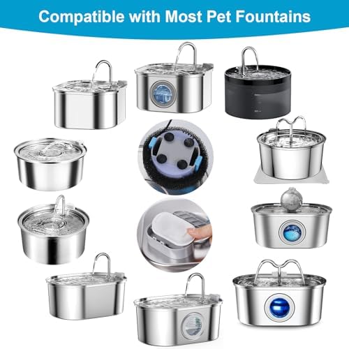 Cat Water Fountain Filters for 108/3.2L& 67oz/2L Stainless Steel Cat Fountain-Pet Water Dispenser, Replacement Filters for Pet Drinking Fountain(8 Filters&8 Sponges) - Image 2