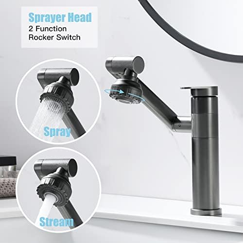1080 Degree Swivel Bathroom Faucet Gun Grey Lavatory Basin Sink Faucet - Image 2