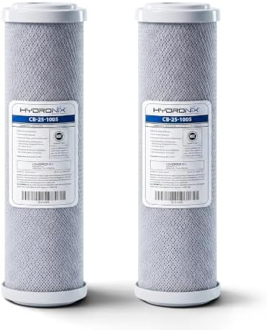 Hydronix CB‑25‑1005 Whole House Coconut Carbon Block Water Filter – 5-Micron Replacement Cartridge for RO & Drinking Water Systems | Standard 2.5 x 10 Inch Filter Housings (2 Pack) by Hydronix