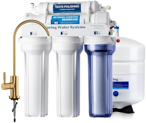 iSpring RCC7-GLD, 75 GPD Under Sink 5-Stage Reverse Osmosis Water Filter with Brushed Gold RO Faucet, Patented Top-Mounted Faucet Design for Easy Installation by iSpring