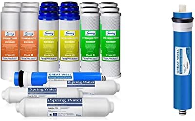 iSpring F22-75 3-Year Replacement Supply Filter Cartridge Pack Set for Standard 5-Stage Reverse Osmosis RO Systems, 22 Piece, White and iSpring Greatwell Reverse Osmosis Membrane 75 GPD 11.75” X 1.75”, Replacement Fits Standard Under Sink RO Drinking W... by Unknown