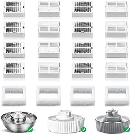 Cat Fountain Replacement Filters, 16 Carbon Filters with 4 Foam Filters, Compatible with Ceramic Cupcake and Wave Cat Fountain and 67oz/2L Stainless Steel Cat Water Fountain(20PACK) by TheBestPetConsultant