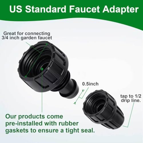 10 Pcs 1/2 Inch Drip Irrigation Tubing to Faucet/Garden Hose Adapter, 3/4" FHT to 1/2" (1/2" ID x0.6-0.65" OD) Drip Irrigation Fittings (1/2" Faucet Adapter 10pcs) - Image 3