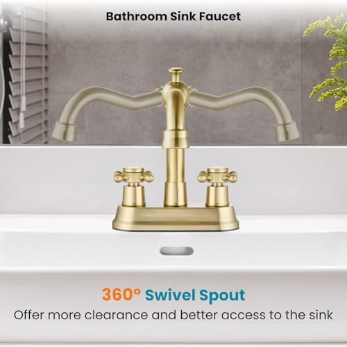 gotonovo 4 Inch Centerset Bathroom Faucet 2 Hole Vintage, Brushed Gold - Image 5