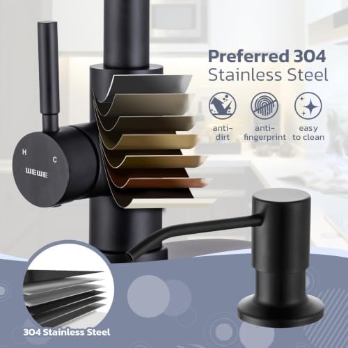 WEWE Kitchen Faucet with Soap Dispenser, 3-Mode Sprayer, Matte Black - Image 4