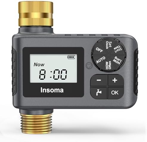 Sprinkler Timer with Brass Inlet and Outlet, Programmable Water Timer for Outdoor Garden Hose, Hose Timers with Rain Delay/Manual/Auto Mode, Drip Irrigation and Lawn Watering System, 1 Outlet by Insoma