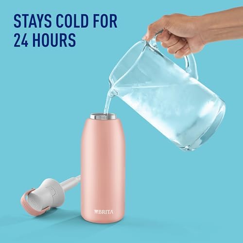 Brita Stainless Steel Premium Filtering Water Bottle, BPA-Free, Reusable, Insulated, Replaces 300 Plastic Water Bottles, Filter Lasts 2 Months or 40 Gallons, Includes 1 Filter, Rose - 32 oz - Image 4
