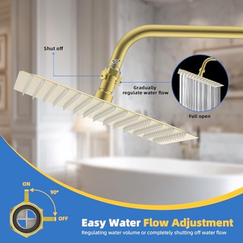 Hibbent All Metal 1 Pack Shower Head Flow Control Valve, G1/2 Brass Shut-off Valve with Metal Handle Lever, Shut OFF Water Flow Control Regulator for Handheld Shower, or Bidet Sprayer, Brushed Gold - Image 5