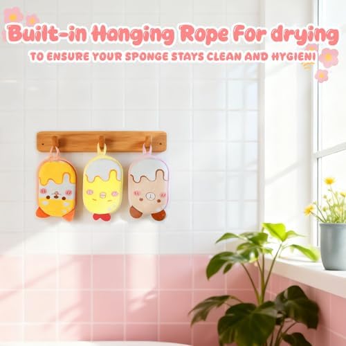 Baby and Kids Bath Loofah Sponge, Soft and Absorbent Toddler Exfoliating Body Scrubber Shower Loofa Sponge,Cute Pattern Design for Kids Baby Women Boys and Girl, 3 Pack (Bear/Dog/Chick) - Image 5