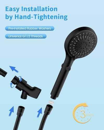 FASDUNT Shower Head with Handheld, High Pressure Showerhead with Hose Black - Image 6