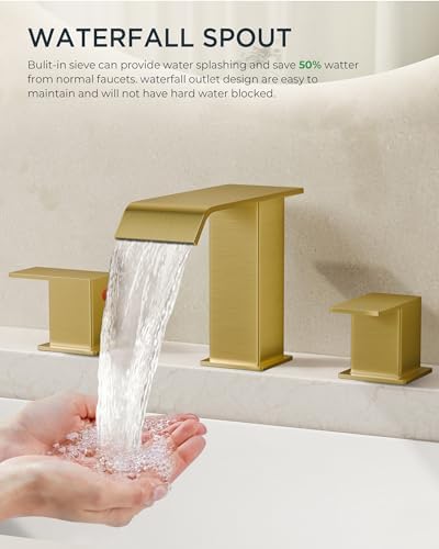 FORIOUS Brushed Gold Bathroom Sink Faucets 3 Hole Widespread Vanity Faucet - Image 3