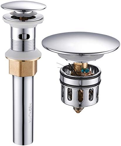 Vessel Sink Drain,Bathroom Pop-up Drain with Detachable Basket Stopper, Anti-Explosion and Anti-Clogging Drain Strainer, Sink Drain Assembly with Overflow Polished Chrome, REGALMIX RWF083H by REGALMIX