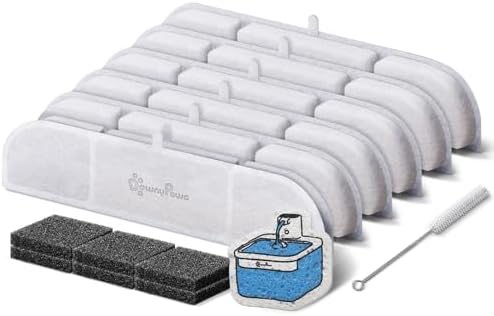DownyPaws 6 Packs Replacement Filters for Battery Operated Cat Water Fountain DPWFP6, with 1 Cleaning Sponge and 1 Brush, 3 Months Set of Replacement Filters by DownyPaws