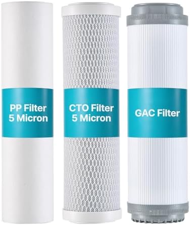 VEVOR RV Water Filter Replacement Cartridge, 5-Micron 3 Pack 3 Stage Premium RV Water Filtration Replacement Cartridge for 2.5" x 10" Filter Housing, Reduces Sediment, Particles, Chlorine, and Odors by VEVOR